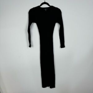 Lulus Black Knit Ribbed Sweater Dress Midi Slit Minimalist Capsule wardrobe Goth
